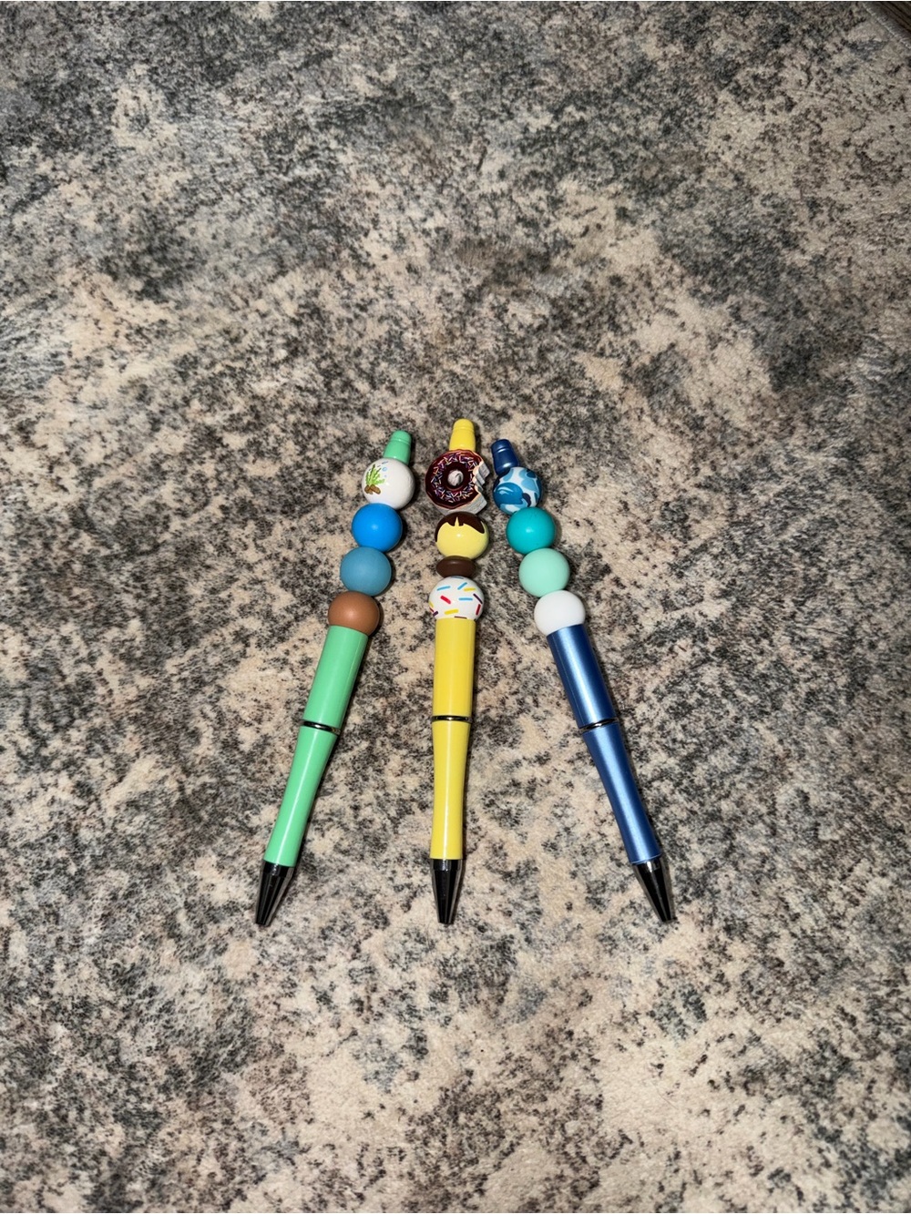 Kids Decorative Bead Pen - Green, Yellow, Blue